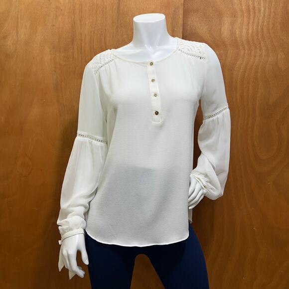 White House Black Market Tops - White House Black Market Sheer Chiffon Eyelet Lace Yoke Blouse/Tie Sleeves Sz 10